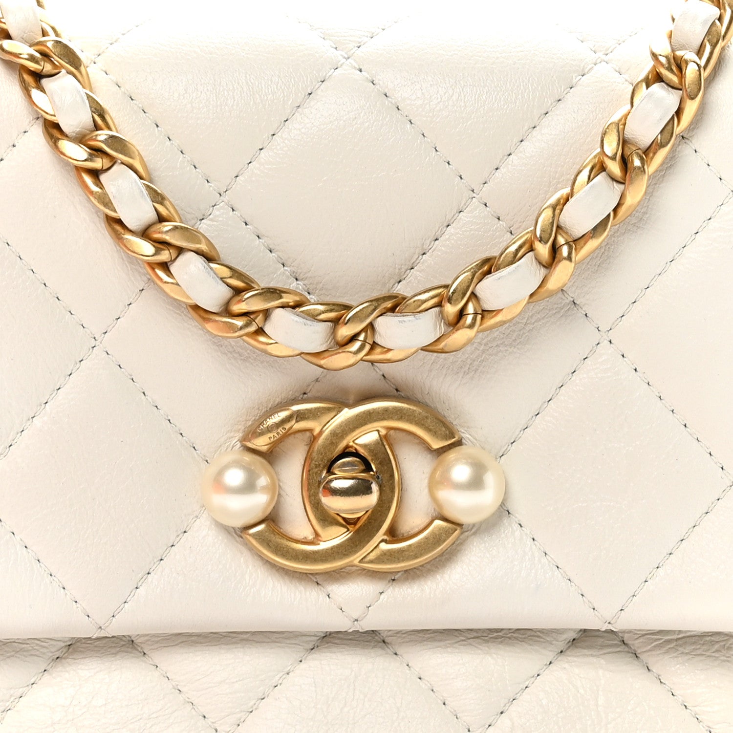 Chanel Glazed Calfskin Quilted Mini Pearl Side Flap White 8 of 11
