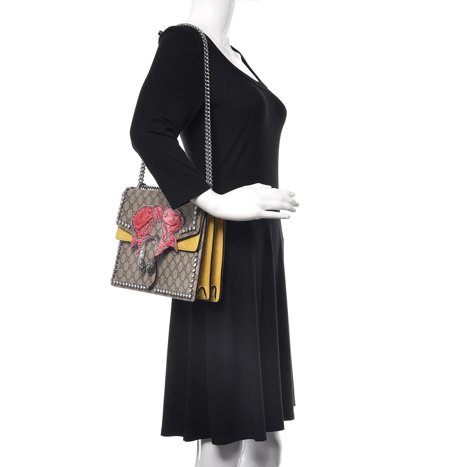 Gucci GG Supreme Monogram Crystal Bow Embroidered Medium Dionysus Shoulder Bag Yellow 3 of 13