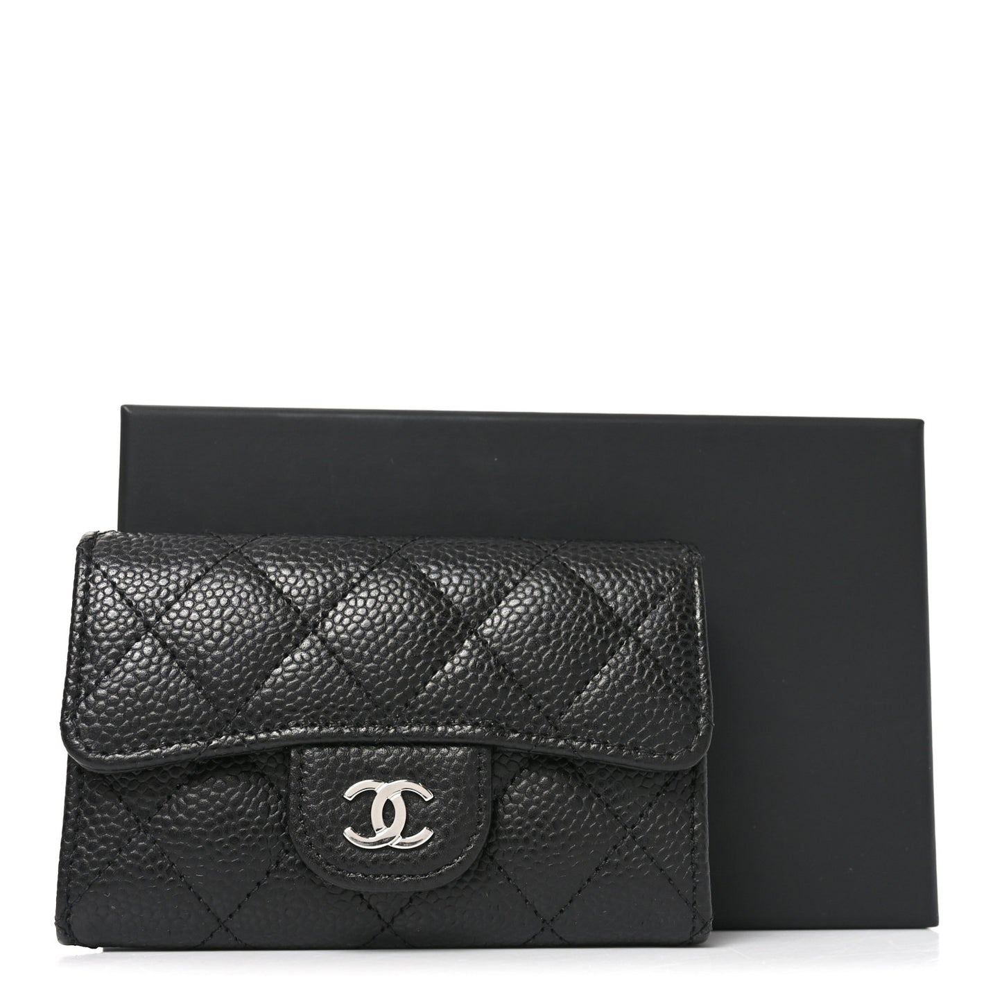 Caviar Quilted Flap Card Holder Black