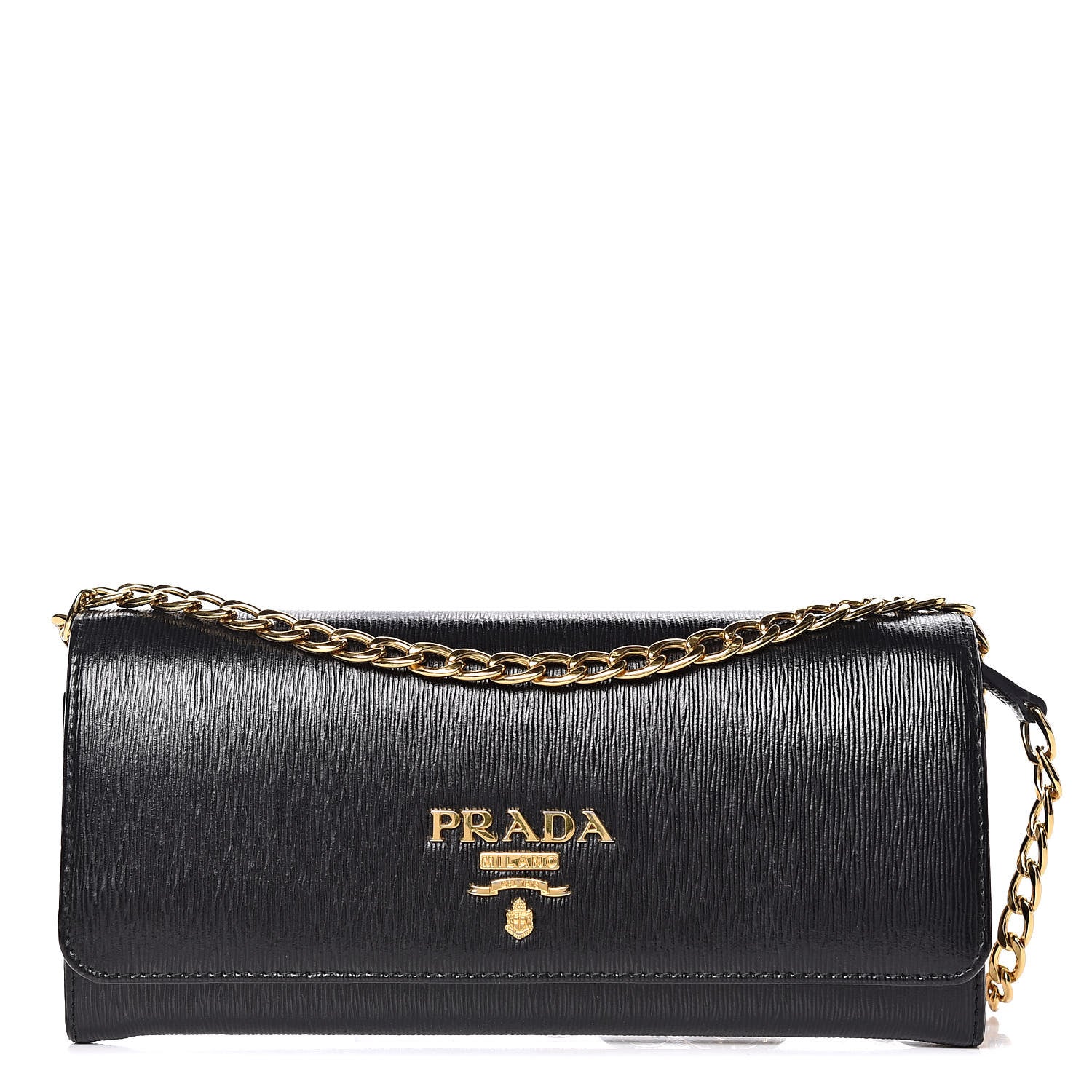 Prada Vitello Move Metal Oro Chain Wallet Black 1 of 11