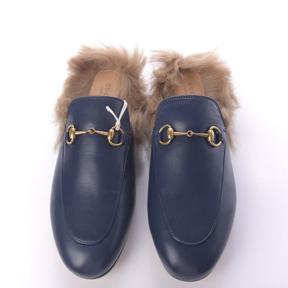 Gucci Malaga Kid Fur Womens Princetown Slippers 39 Blue Agata 5 of 9