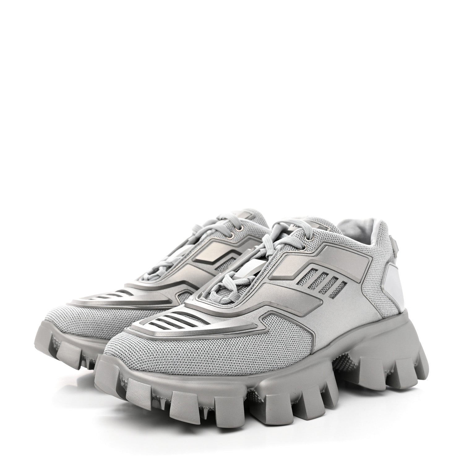 Prada Rubber Technical Knit Fabric Cloudbust Thunder Sneakers 40 Argento 3 of 17