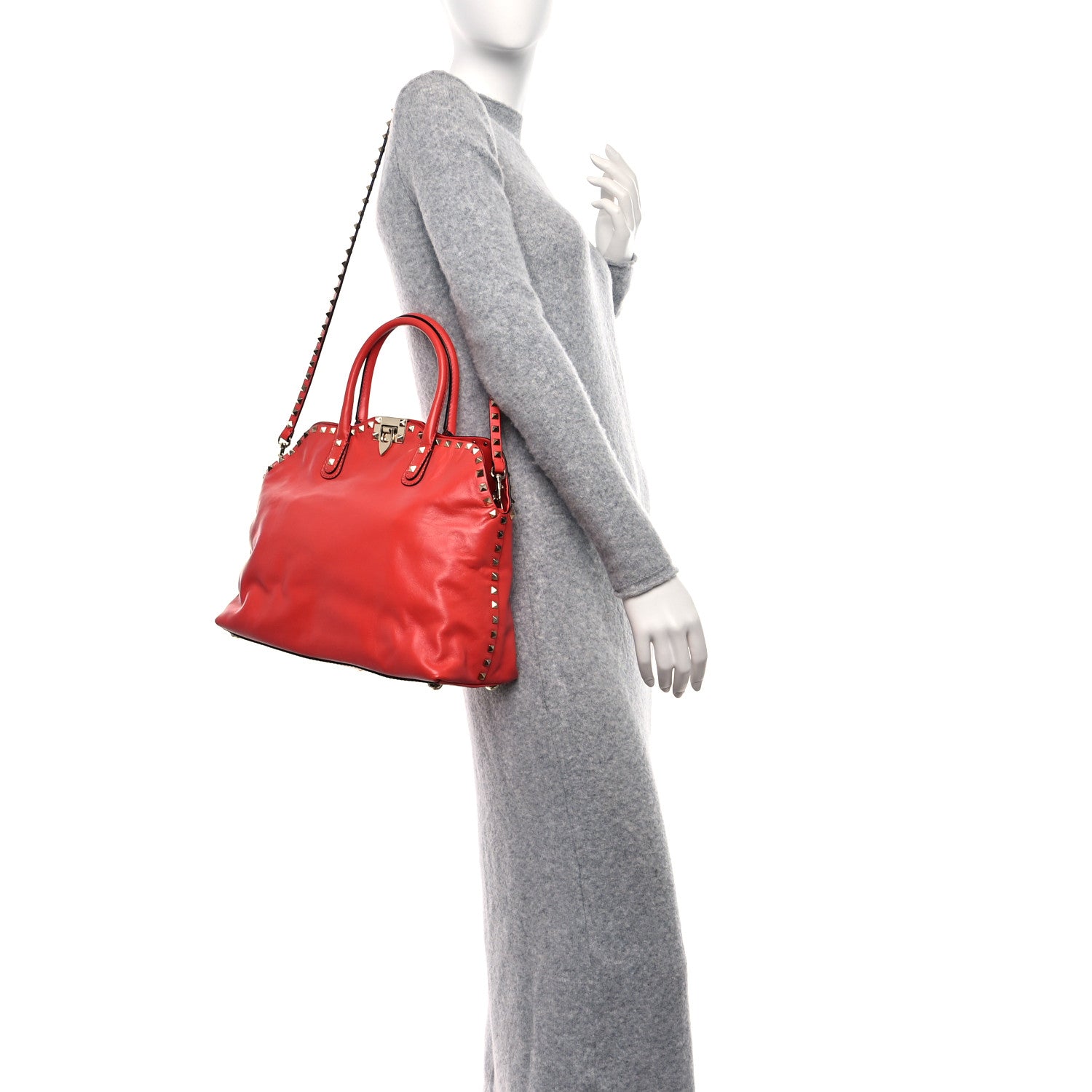 Valentino Garavani Vitello Rockstud Dome Satchel Deep Coral 2 of 8