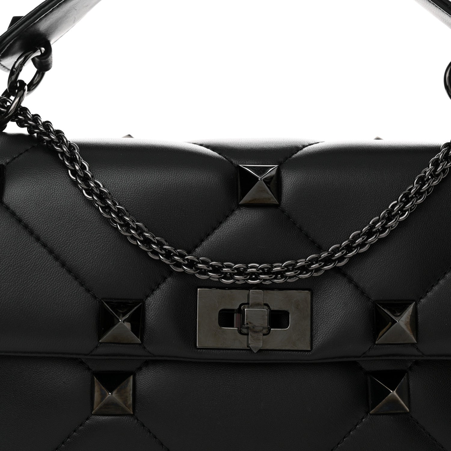Valentino Garavani Nappa Monochrome Large Roman Stud Shoulder Bag Black 7 of 10