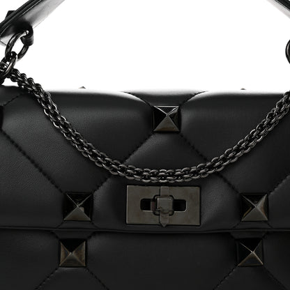 Valentino Garavani Nappa Monochrome Large Roman Stud Shoulder Bag Black 7 of 10