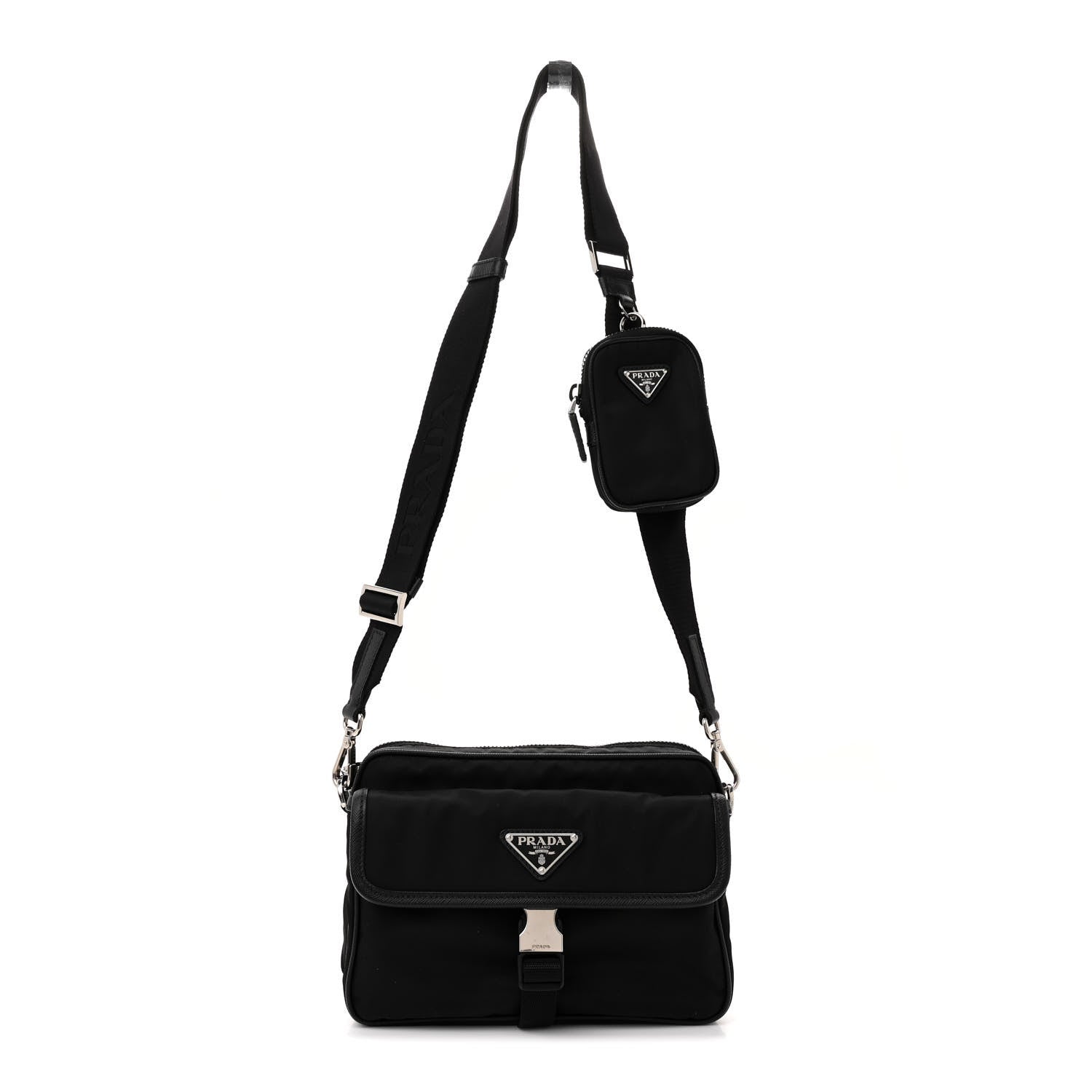 Prada Re-Nylon Saffiano Pocket Single Snap Buckle Shoulder Bag Black 1 of 9