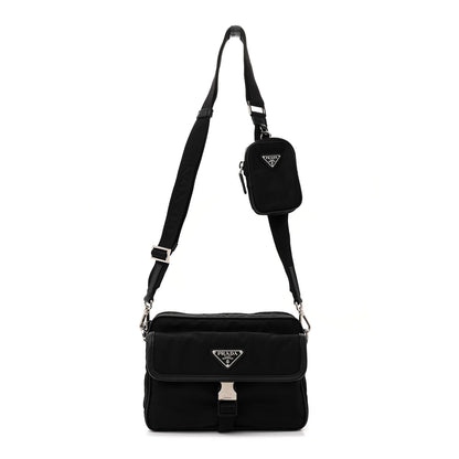 Prada Re-Nylon Saffiano Pocket Single Snap Buckle Shoulder Bag Black 1 of 9