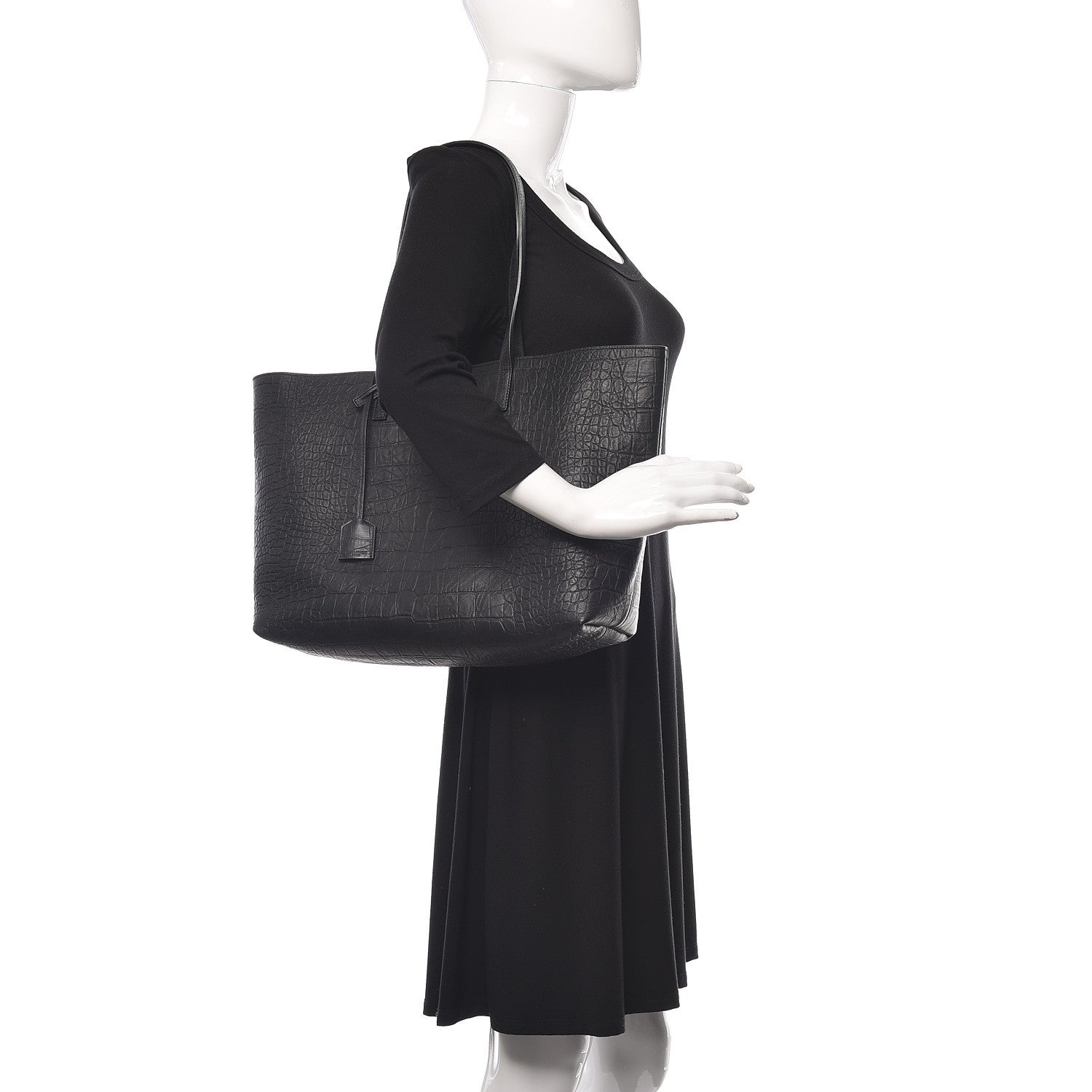 Saint Laurent Calfskin Crocodile Embossed Large Shopper Tote Black 2 of 9