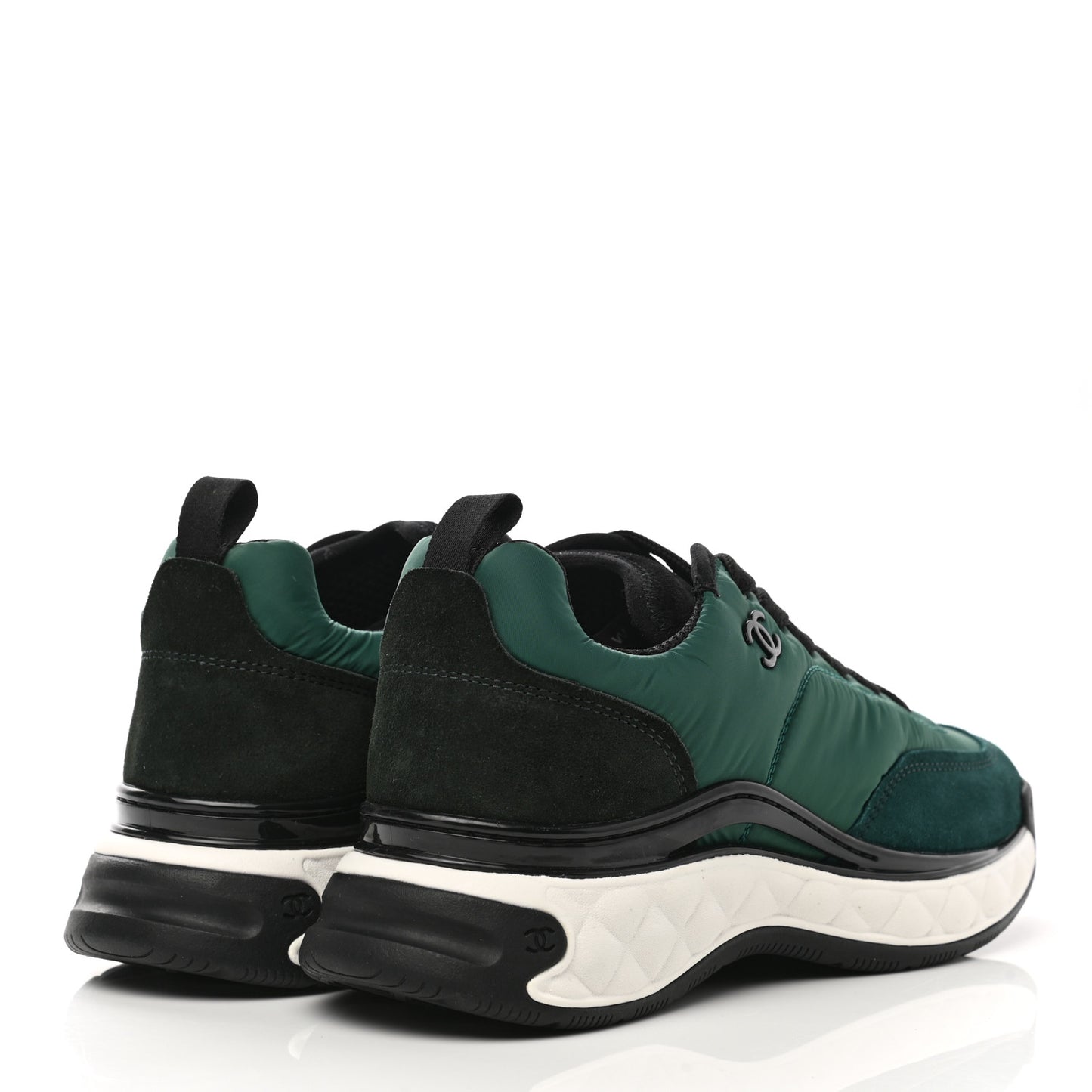 Nylon Suede Calfskin Womens Logo Sneakers 36.5 Green