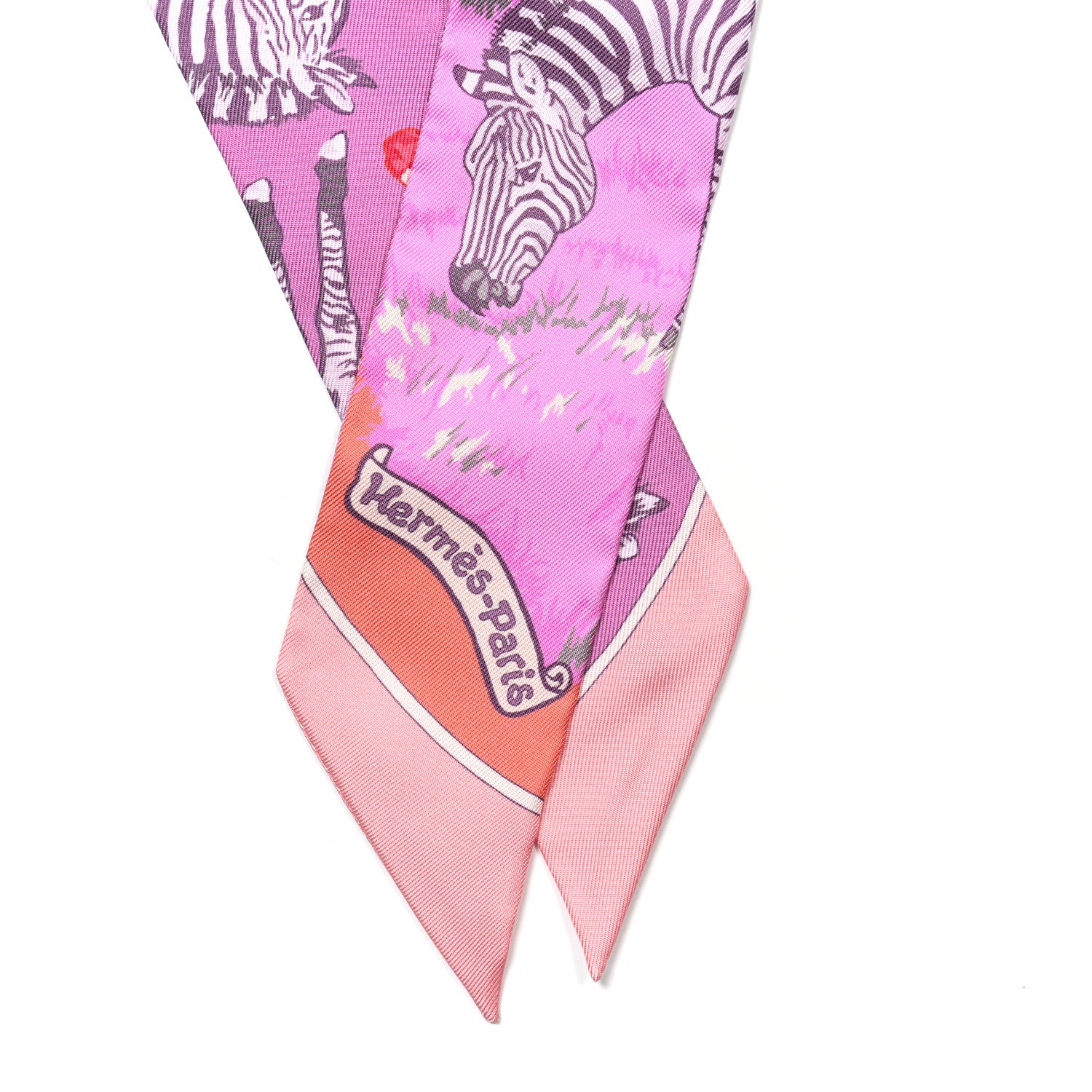 Hermes Silk Les Zebres Twilly Mauve Rose Poudre Parme 2 of 4