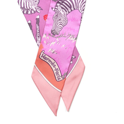 Hermes Silk Les Zebres Twilly Mauve Rose Poudre Parme 2 of 4