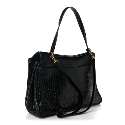 Balenciaga Shiny Calfskin Crocodile Embossed Medium Rodeo Top Handle Handbag Black 3 of 9