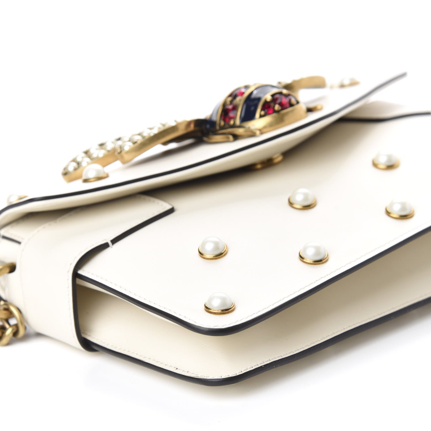 Gucci Nappa Pearl Studded Mini Queen Margaret Broadway Shoulder Bag Mystic White 6 of 11