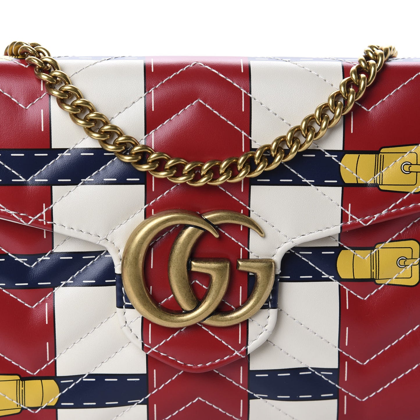 Calfskin Matelasse Trompe L'Oeil Print Mini GG Marmont Chain Wallet White