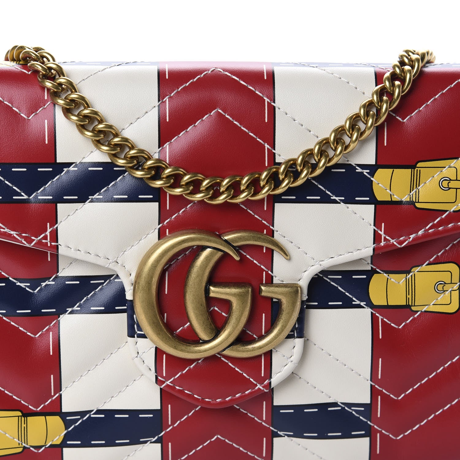 Gucci Calfskin Matelasse Trompe L'Oeil Print Mini GG Marmont Chain Wallet White 6 of 11