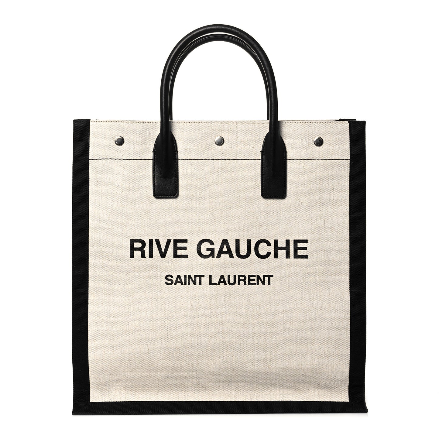 Linen Calfskin Rive Gauche North South Tote White Black