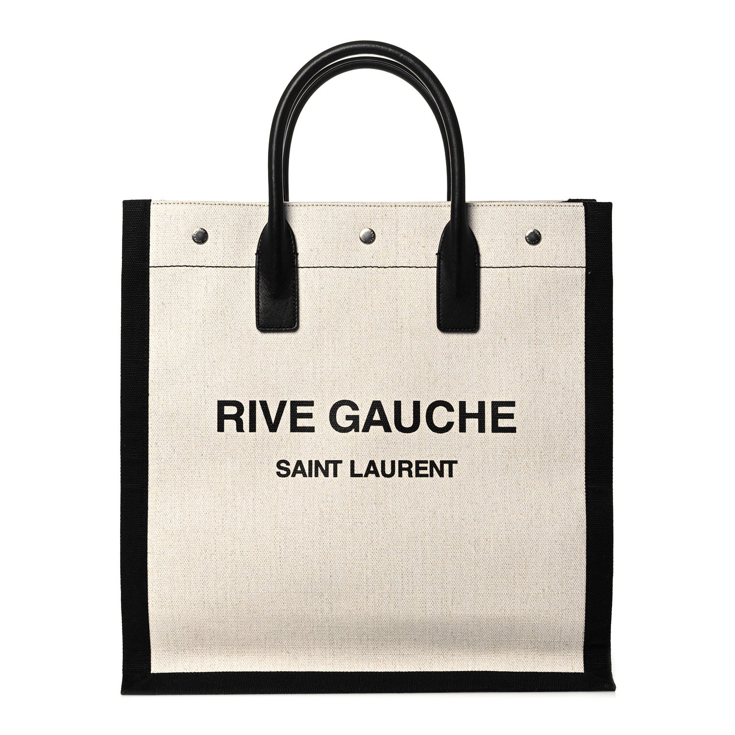 Saint Laurent Linen Calfskin Rive Gauche North South Tote White Black 1 of 8