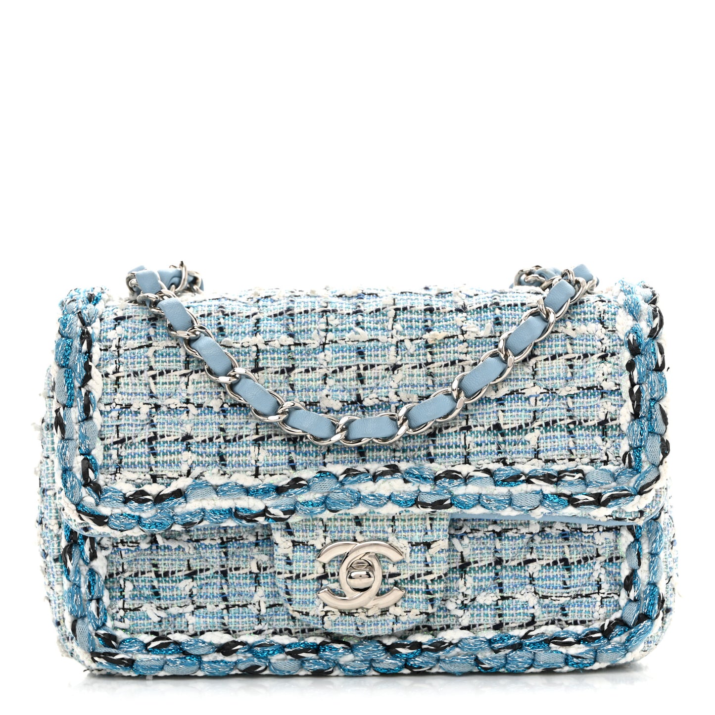 Tweed Braid Mini Flap Blue White Navy