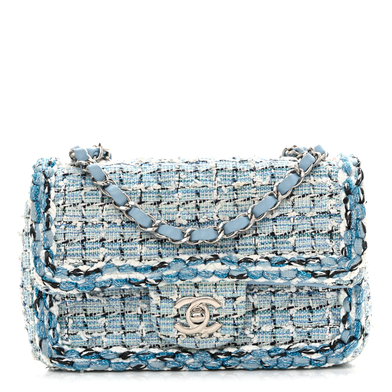 Chanel Tweed Braid Mini Flap Blue White Navy 1 of 13