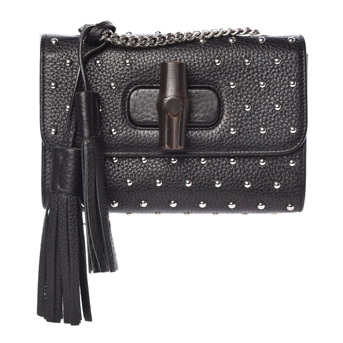 Calfskin Small Studded Miss Bamboo Shoulder Bag Black