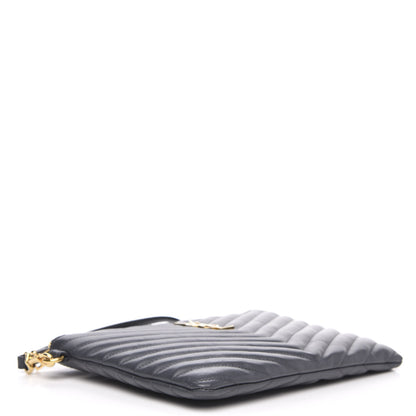 Saint Laurent Calfskin Matelasse Chevron Monogram A5 Wristlet Dark Smog 4 of 10