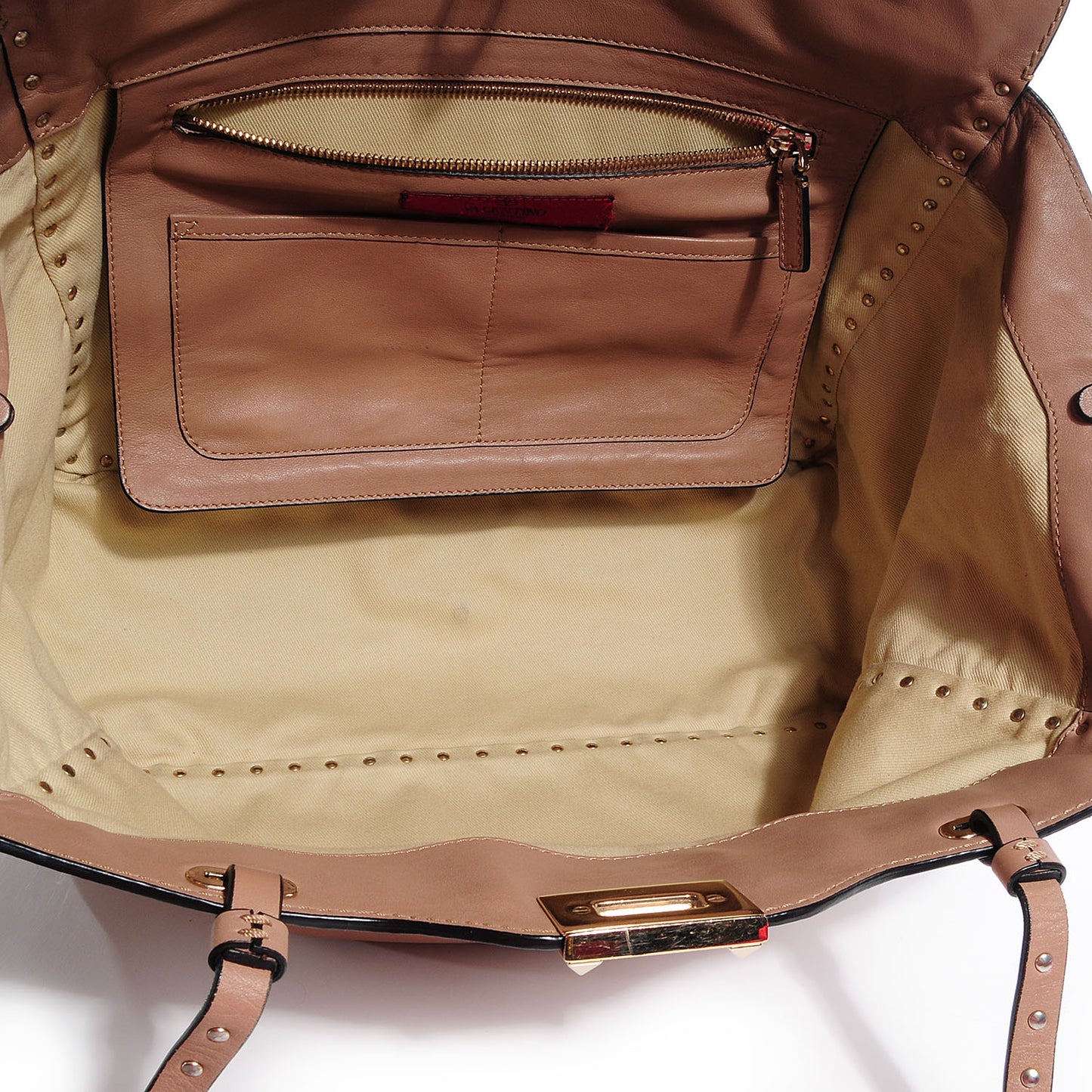 Vitello Medium Rockstud Tote Beige