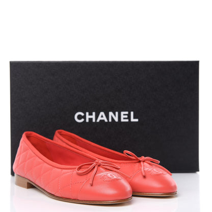 Chanel Lambskin Quilted CC Cap Toe Ballerina Flats 37 Light Red 9 of 9