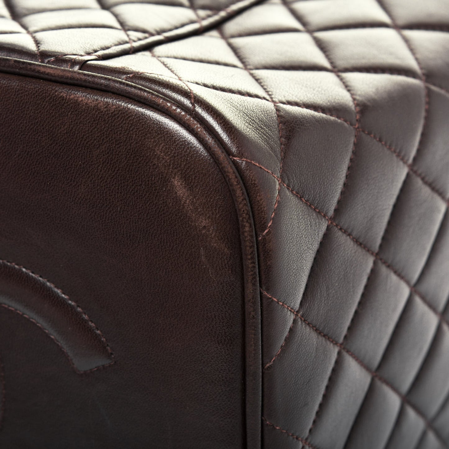 Lambskin Quilted Cosmetic Vanity Bag Brown