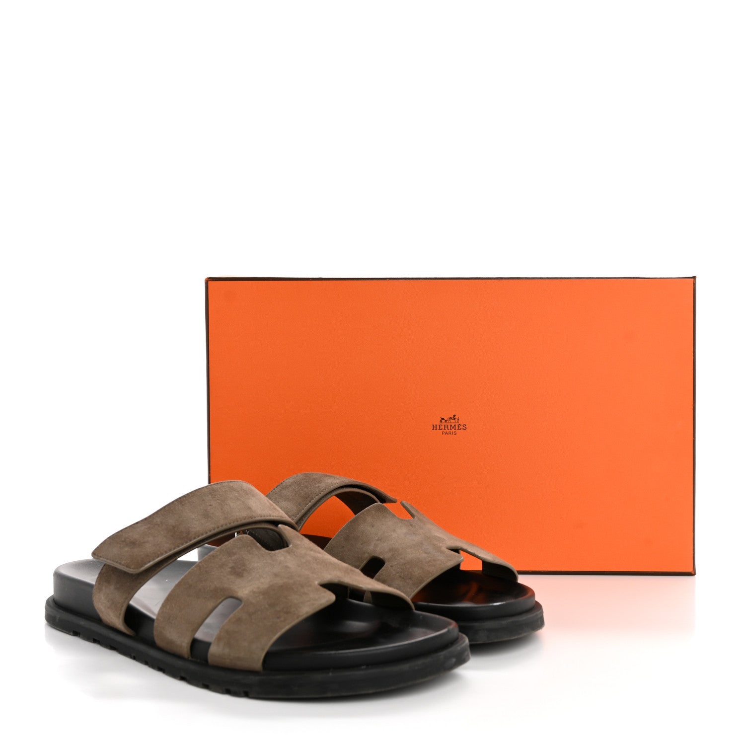 Hermes Suede Goatskin Mens Chypre Sandals 42 Etoupe 1754638