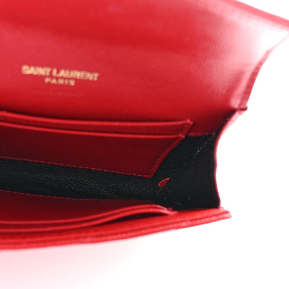 Saint Laurent Grain De Poudre Matelasse Chevron Small Monogram Envelope Wallet Rouge Eros 5 of 7