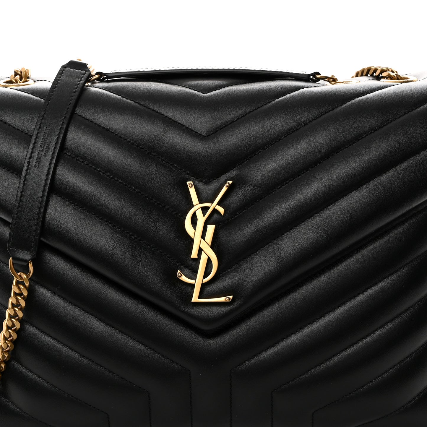 Calfskin Y Quilted Monogram Medium Loulou Chain Satchel Black