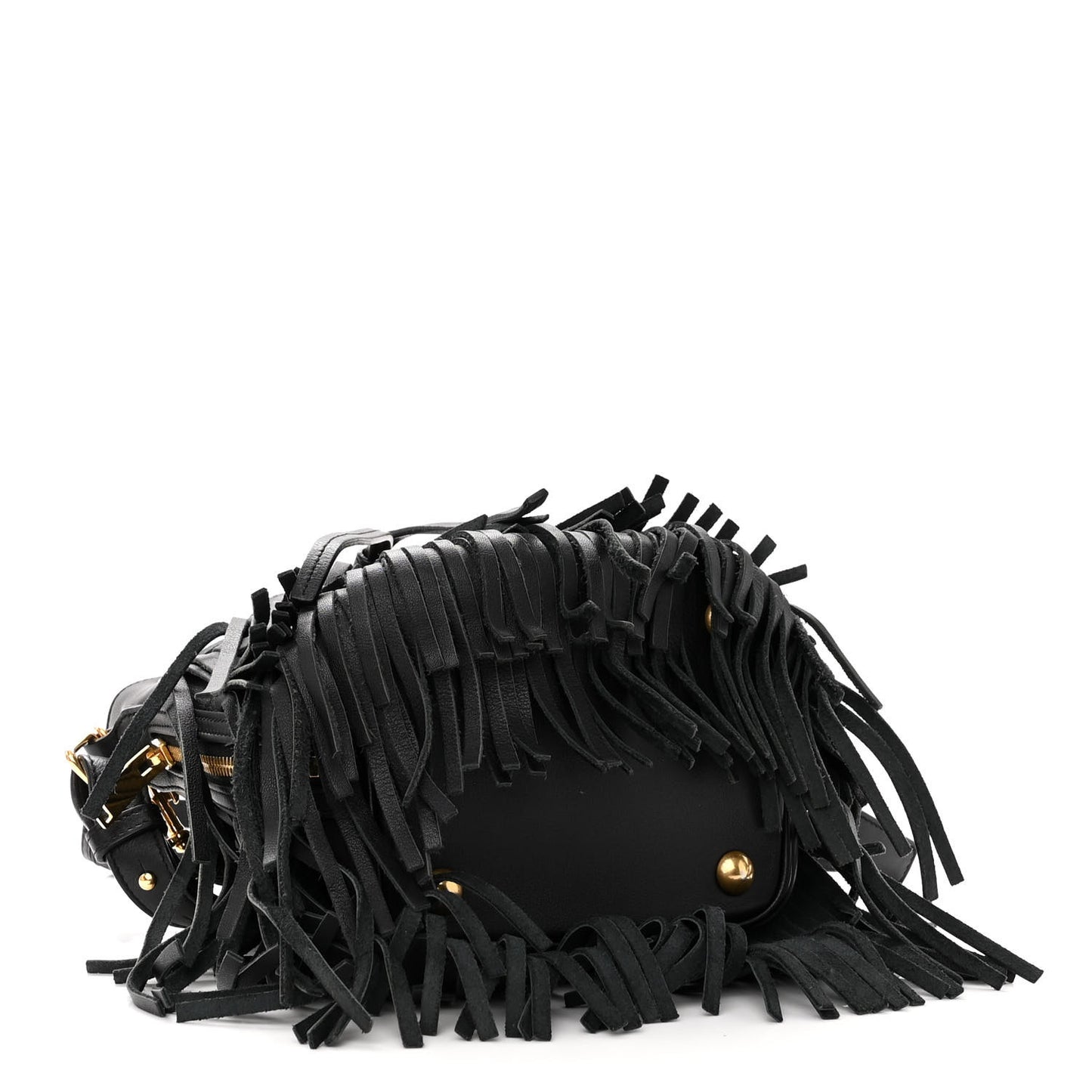 Calfskin Small Emmanuelle Fringe Hobo Bag Black