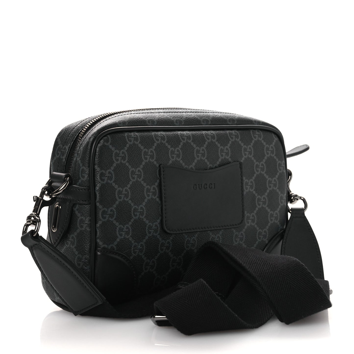 GG Supreme Monogram Textured Calfskin Emblem Small Crossbody Black