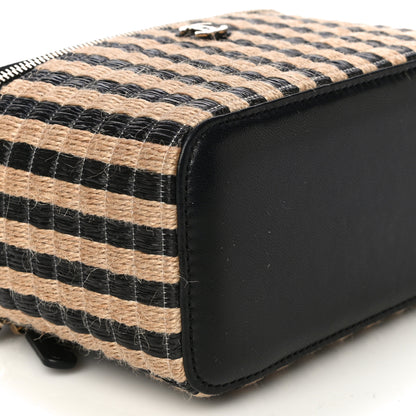 Chanel Raffia Jute Striped Small Vanity Case With Chain Black Beige 9 of 14