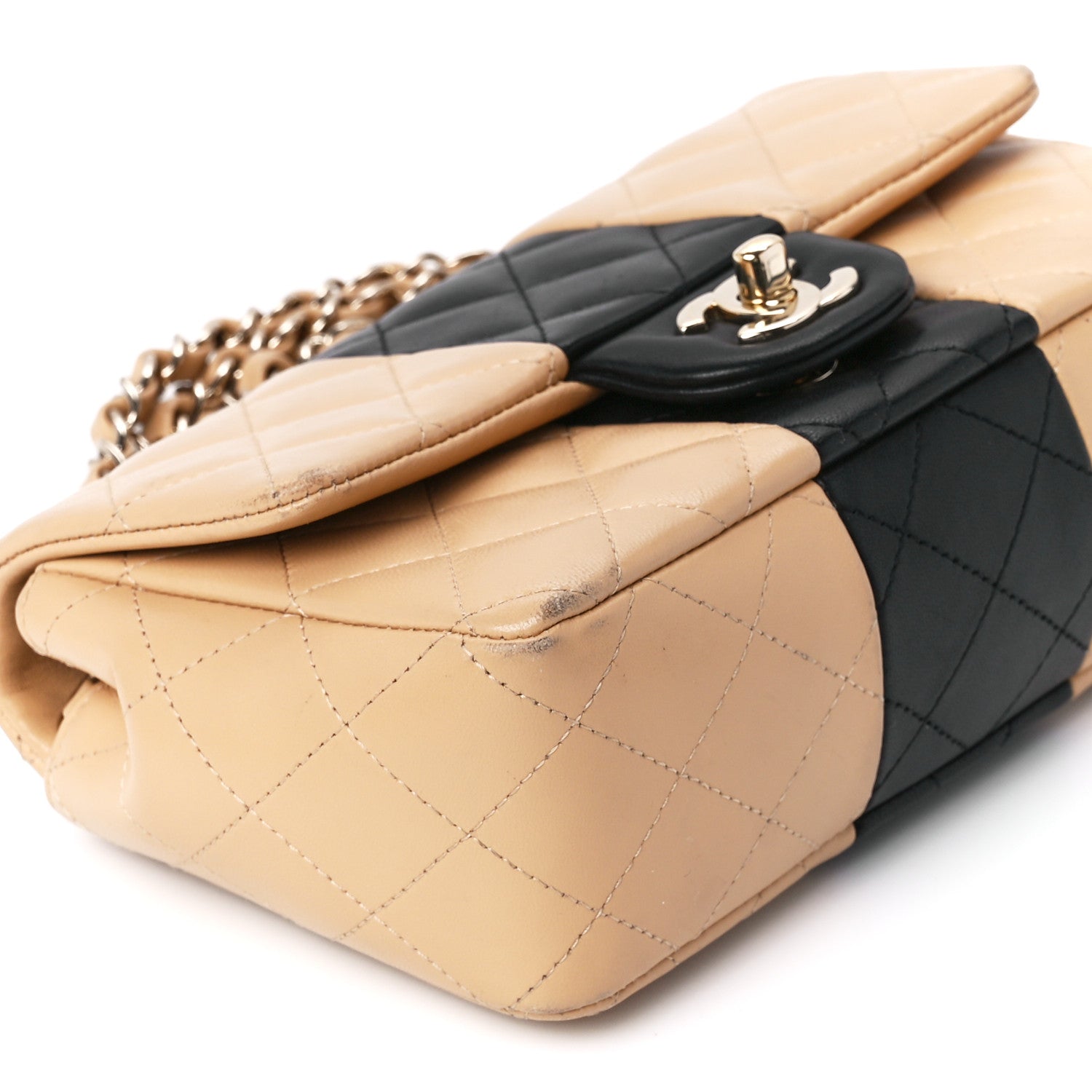 Chanel Lambskin Quilted Mini Rectangular Flap Beige Black 11 of 12