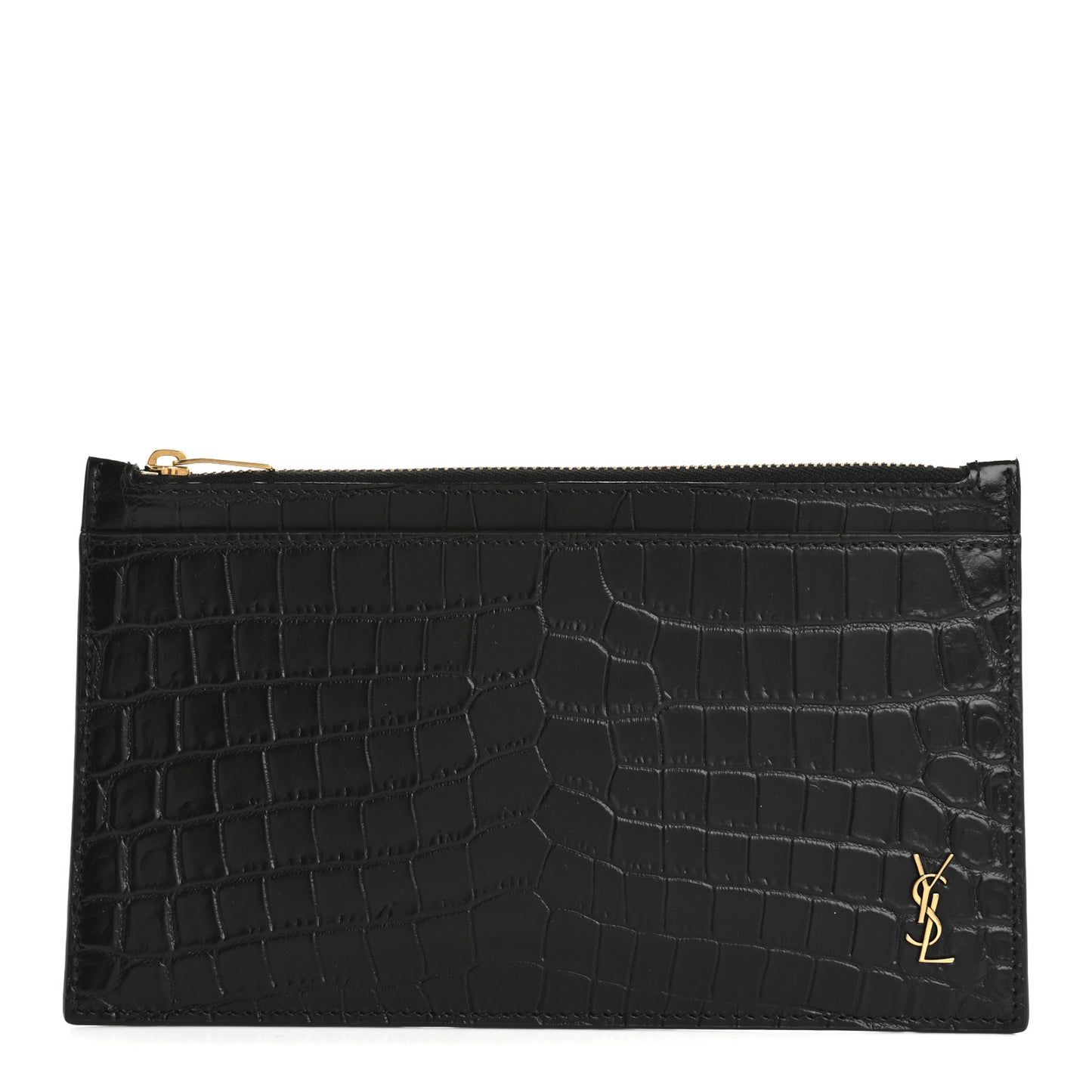 Calfskin Crocodile Embossed Monogram Bill Pouch Black