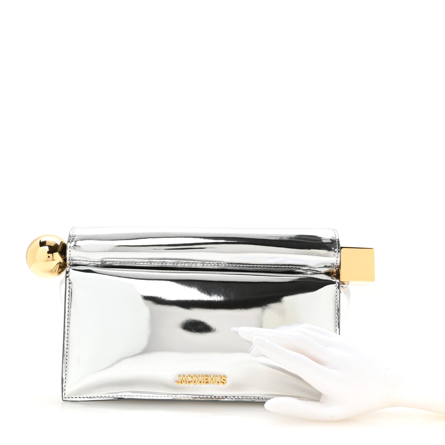 Jacquemus Metallic Patent Calfskin La Pochette Rond Carre Silver 2 of 6