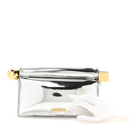 Jacquemus Metallic Patent Calfskin La Pochette Rond Carre Silver 2 of 6