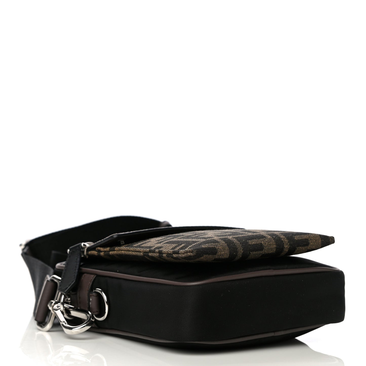 Nylon Fabric Jacquard Chamois FF 1974 Medium Crossbody Messenger Black Nuvola