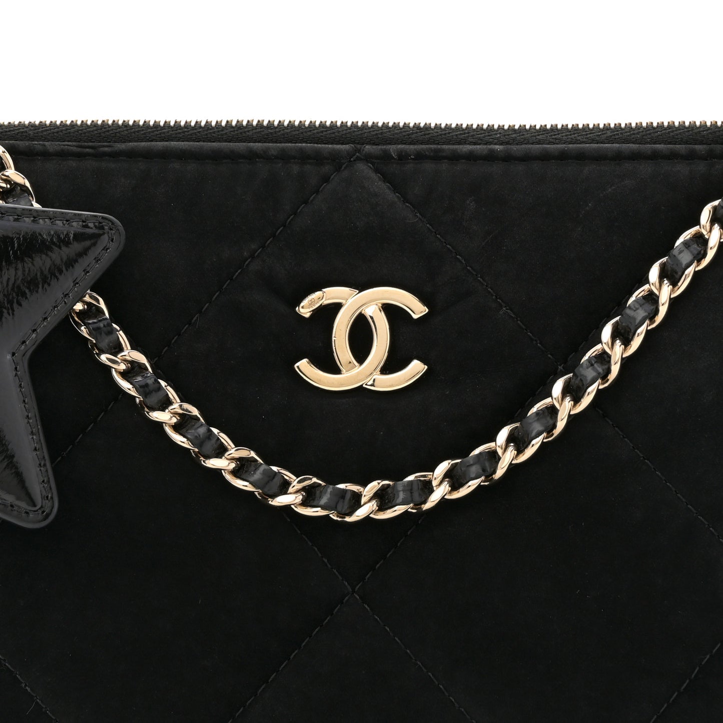 Velvet Effect Nylon Shiny Crumpled Calfskin Coco Neige Quilted Clutch With Chain Black