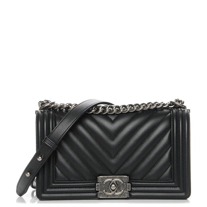 Chanel Calfskin Chevron Quilted Medium Boy Flap Black 1 of 8