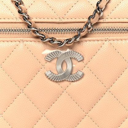 Chanel Caviar Quilted Ridged CC Top Handle Slim Vanity Case With Chain Beige 8 of 10