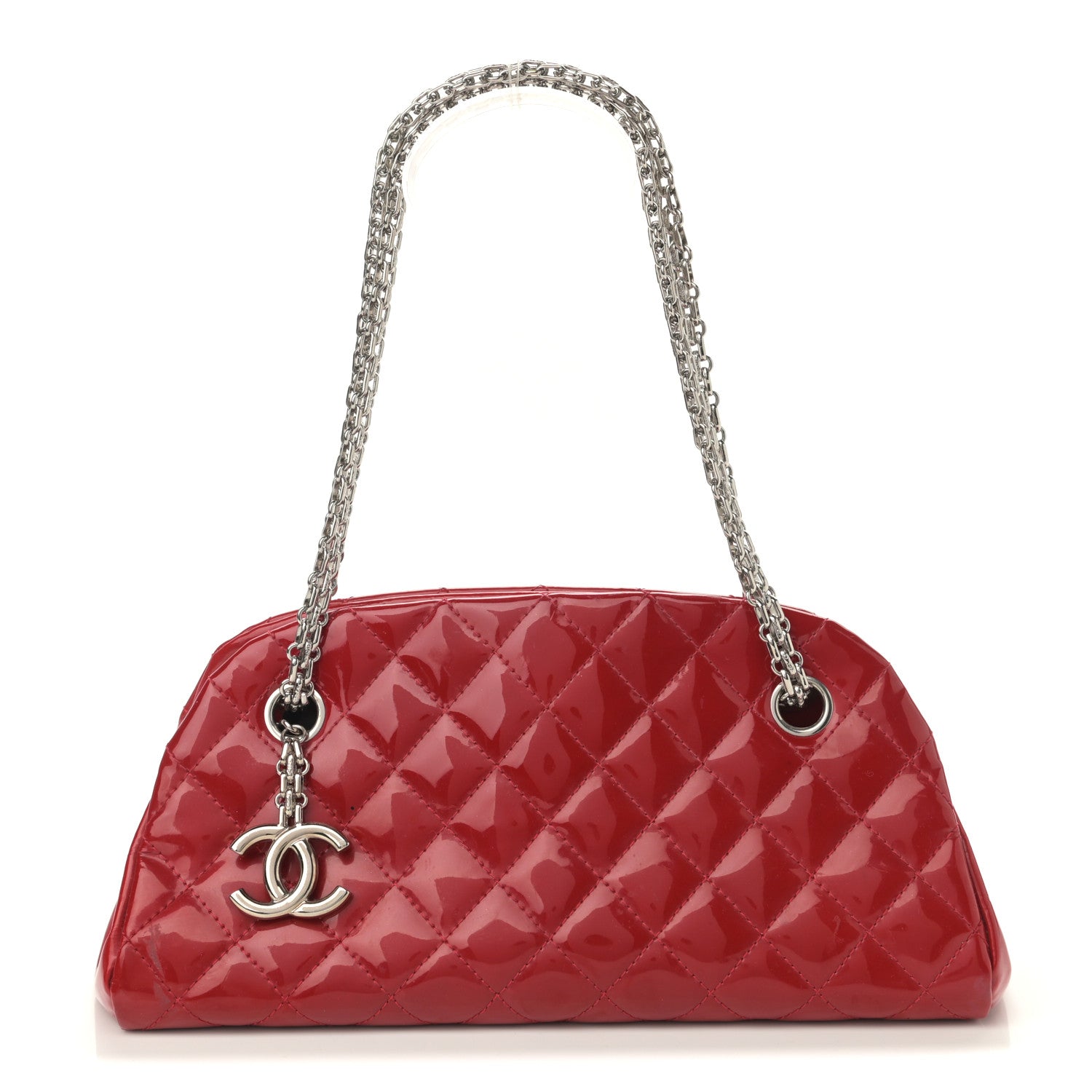 Chanel Patent Quilted Small Just Mademoiselle Bowling Bag Red 1 of 11