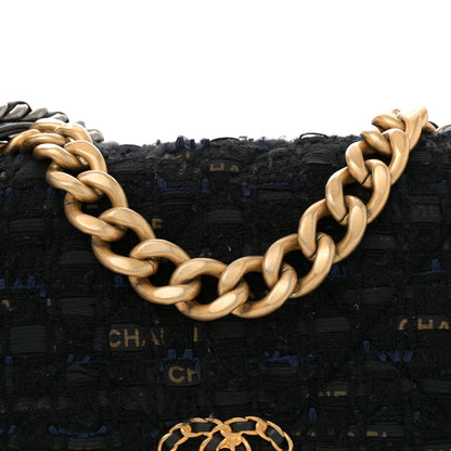 Chanel Tweed Quilted Large Chanel 19 Flap Black Navy Gold 8 of 11