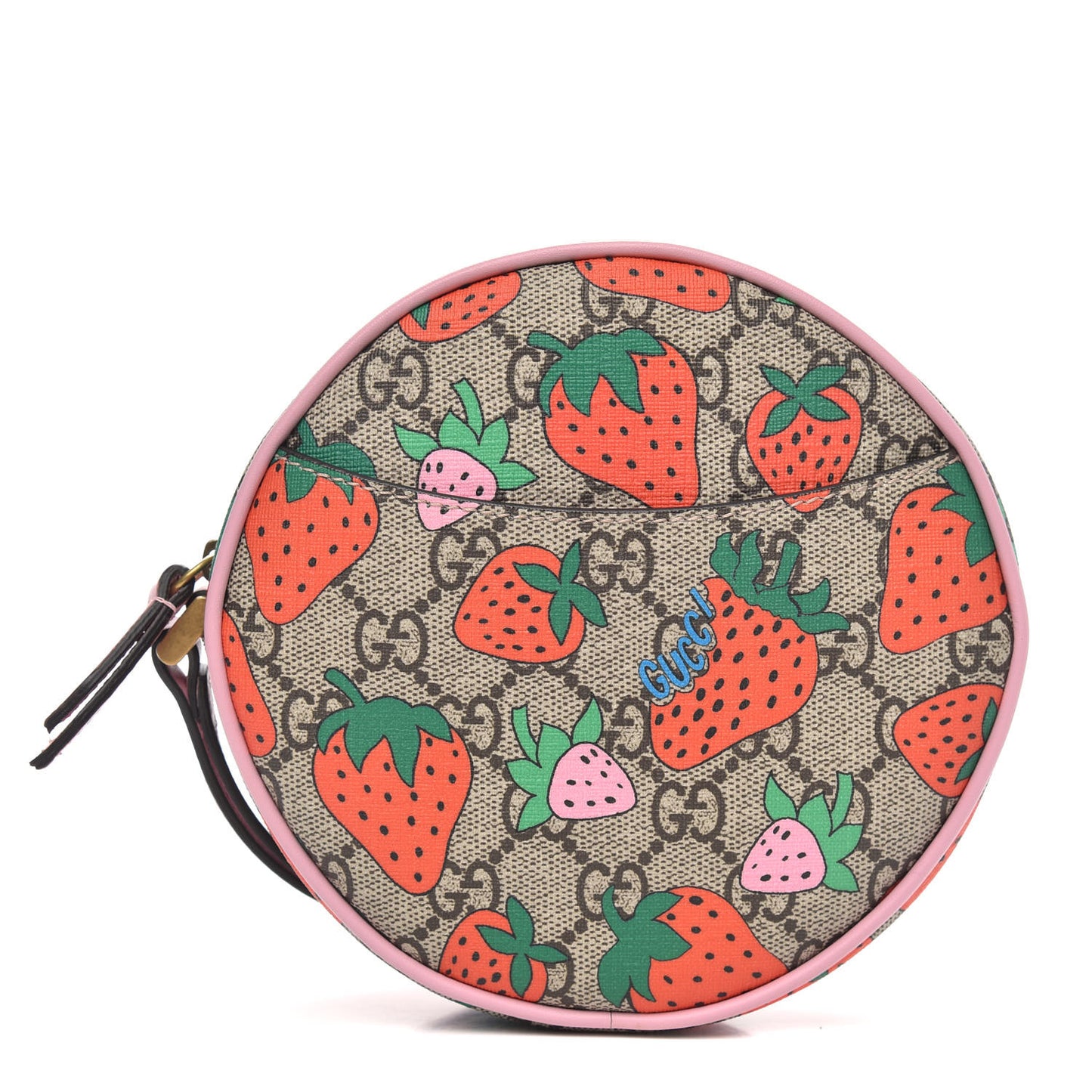 GG Supreme Monogram Strawberry Round Wrist Wallet