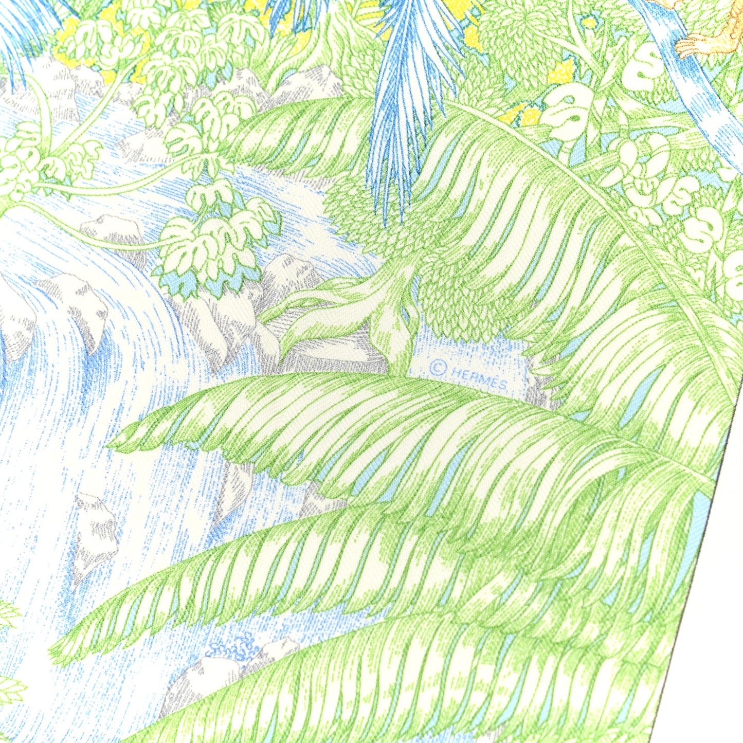 Cashmere Silk Faubourg Tropical Shawl 140 White Vert Bleu