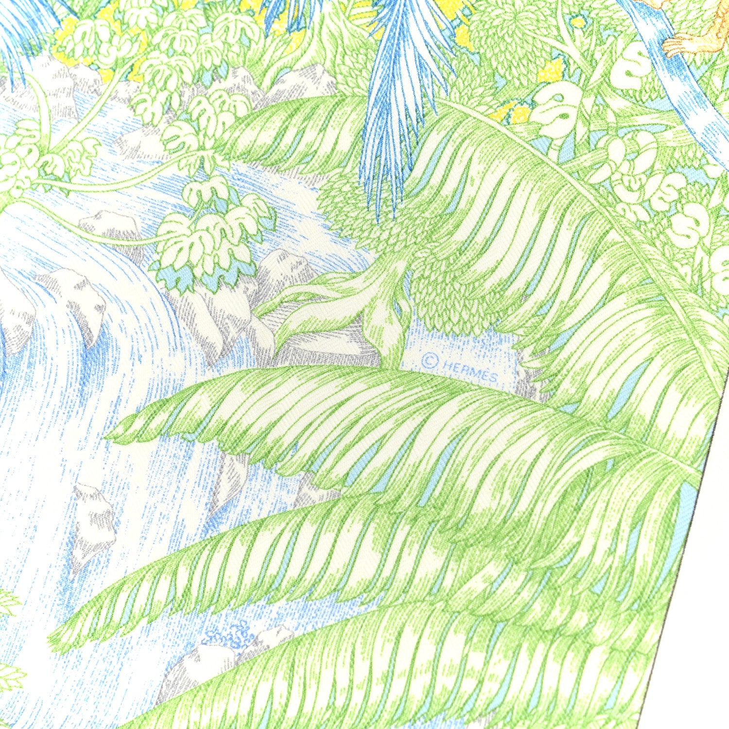 Hermes Cashmere Silk Faubourg Tropical Shawl 140 White Vert Bleu 4 of 5