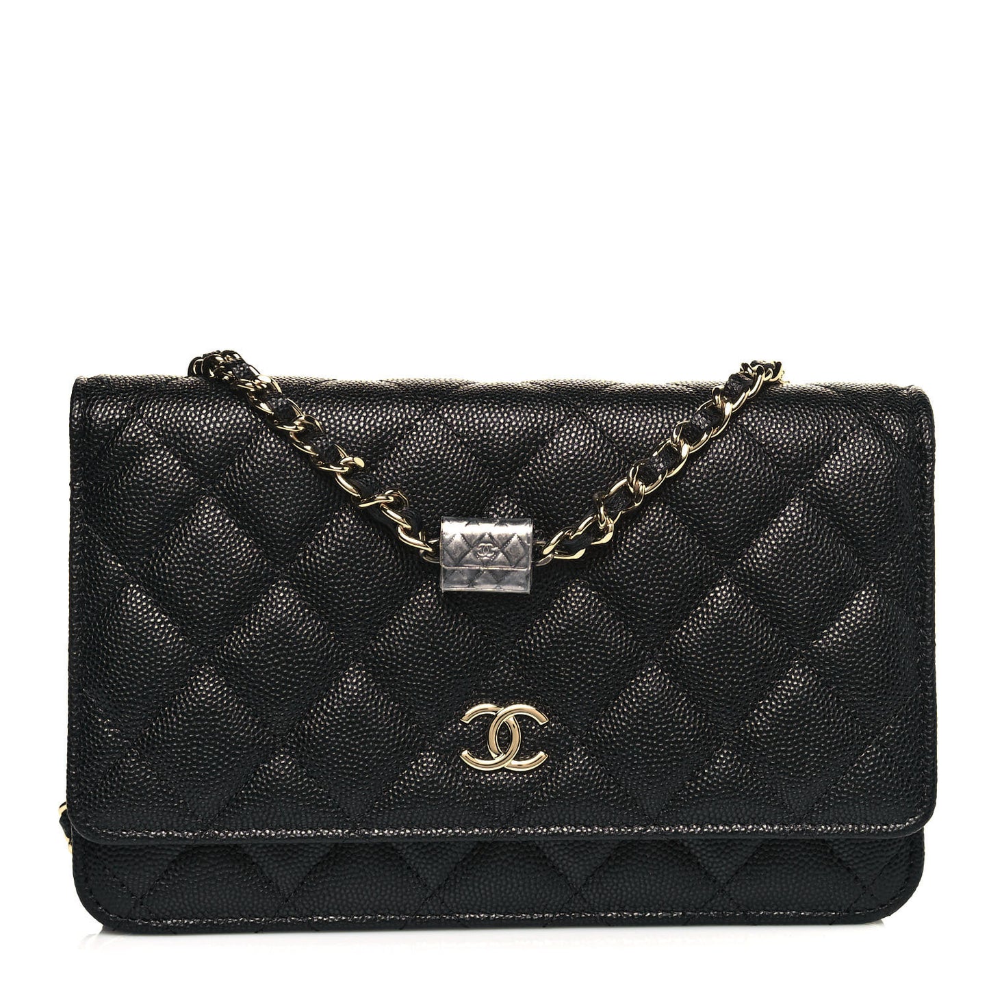 Caviar Quilted Wallet With Charms On Chain WOC Black