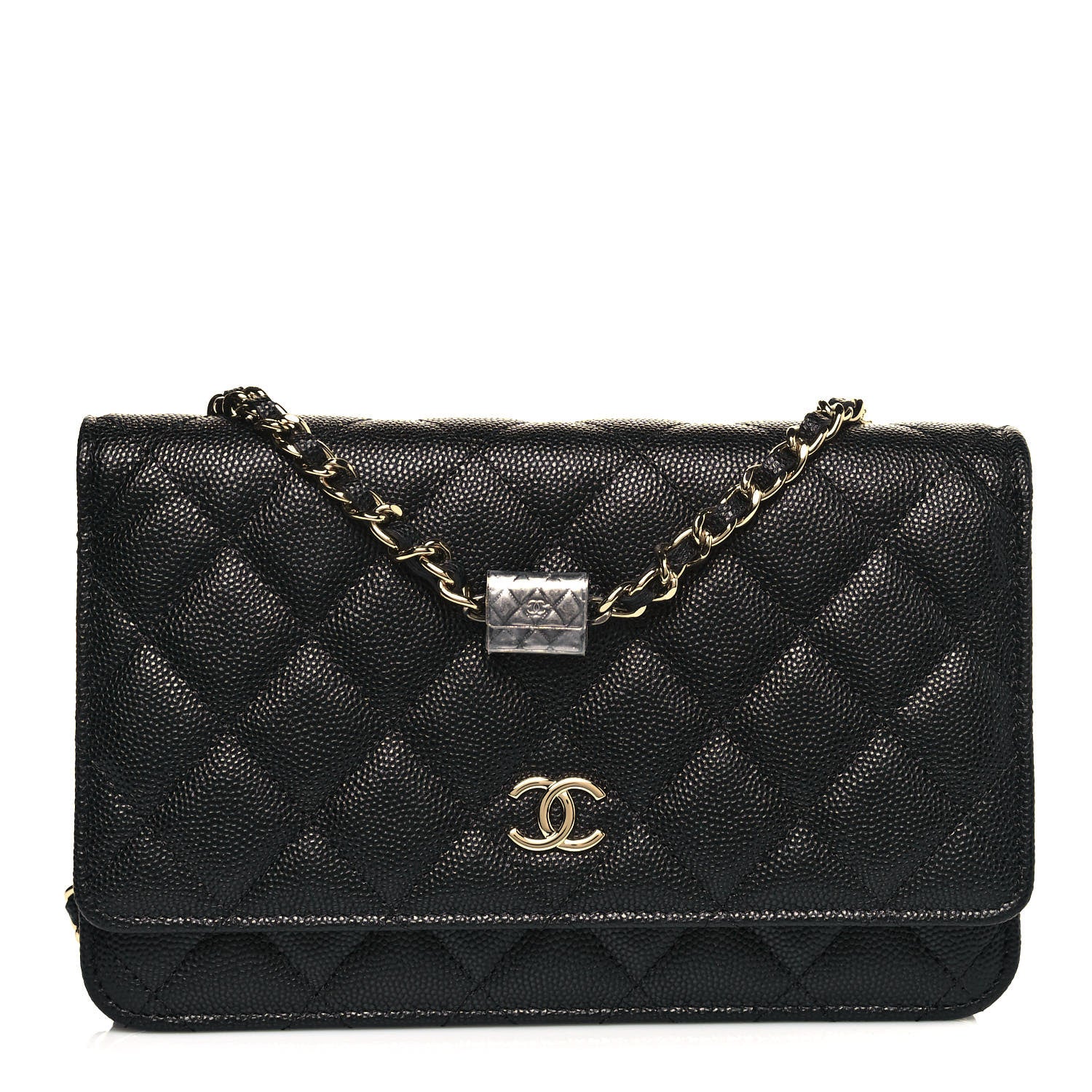 Chanel Caviar Quilted Wallet With Charms On Chain WOC Black 1 of 15