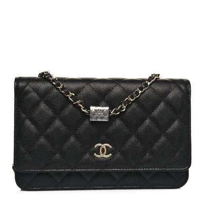 Chanel Caviar Quilted Wallet With Charms On Chain WOC Black 1 of 15